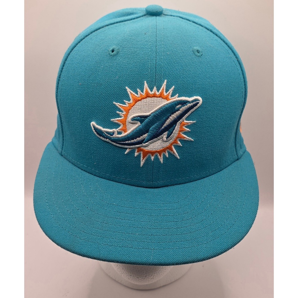 Miami Dolphins New Era 59FIFTY Fitted Hat Aqua Blue NFL Cap Size 7 1/8 Football